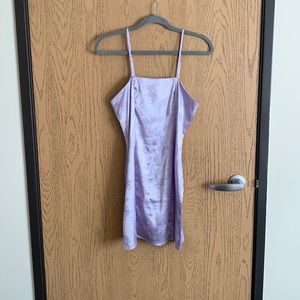 Purple floral satin mini dress
